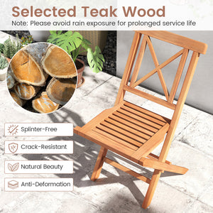 Teak Wood Folding Patio Chairs Set of 2 with Sturdy Frame & Comfort Back for Garden