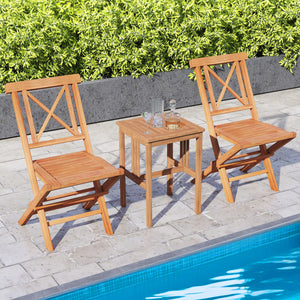 Teak Wood Folding Patio Chairs Set of 2 with Sturdy Frame & Comfort Back for Garden