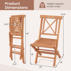 Teak Wood Folding Patio Chairs Set of 2 with Sturdy Frame & Comfort Back for Garden