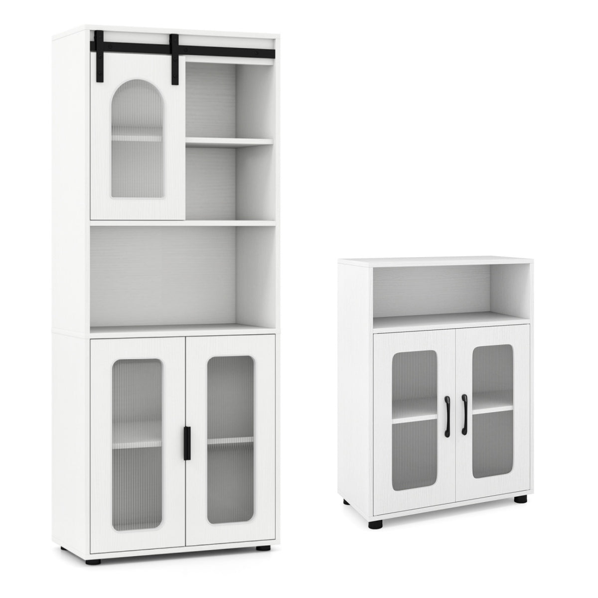 Bathroom Cabinet Set with 59 Inch Tall Cabinet and 2-Door Floor Cabinet-White