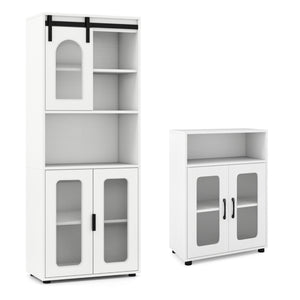 Bathroom Cabinet Set with 59 Inch Tall Cabinet and 2-Door Floor Cabinet-White