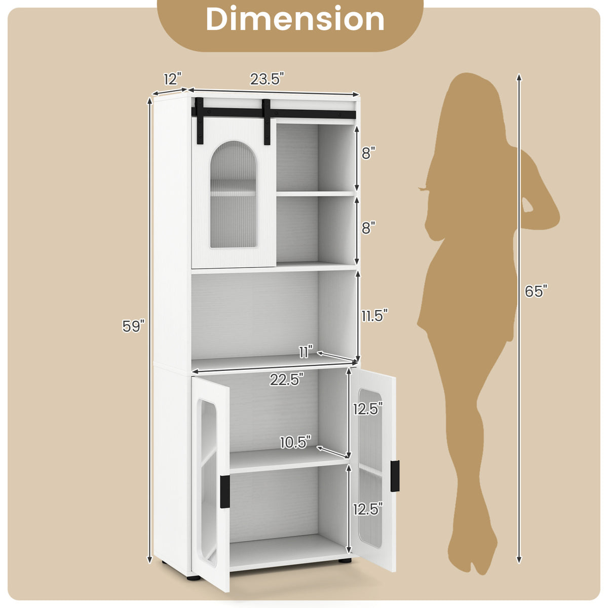 Bathroom Cabinet Set with 59 Inch Tall Cabinet and 2-Door Floor Cabinet-White