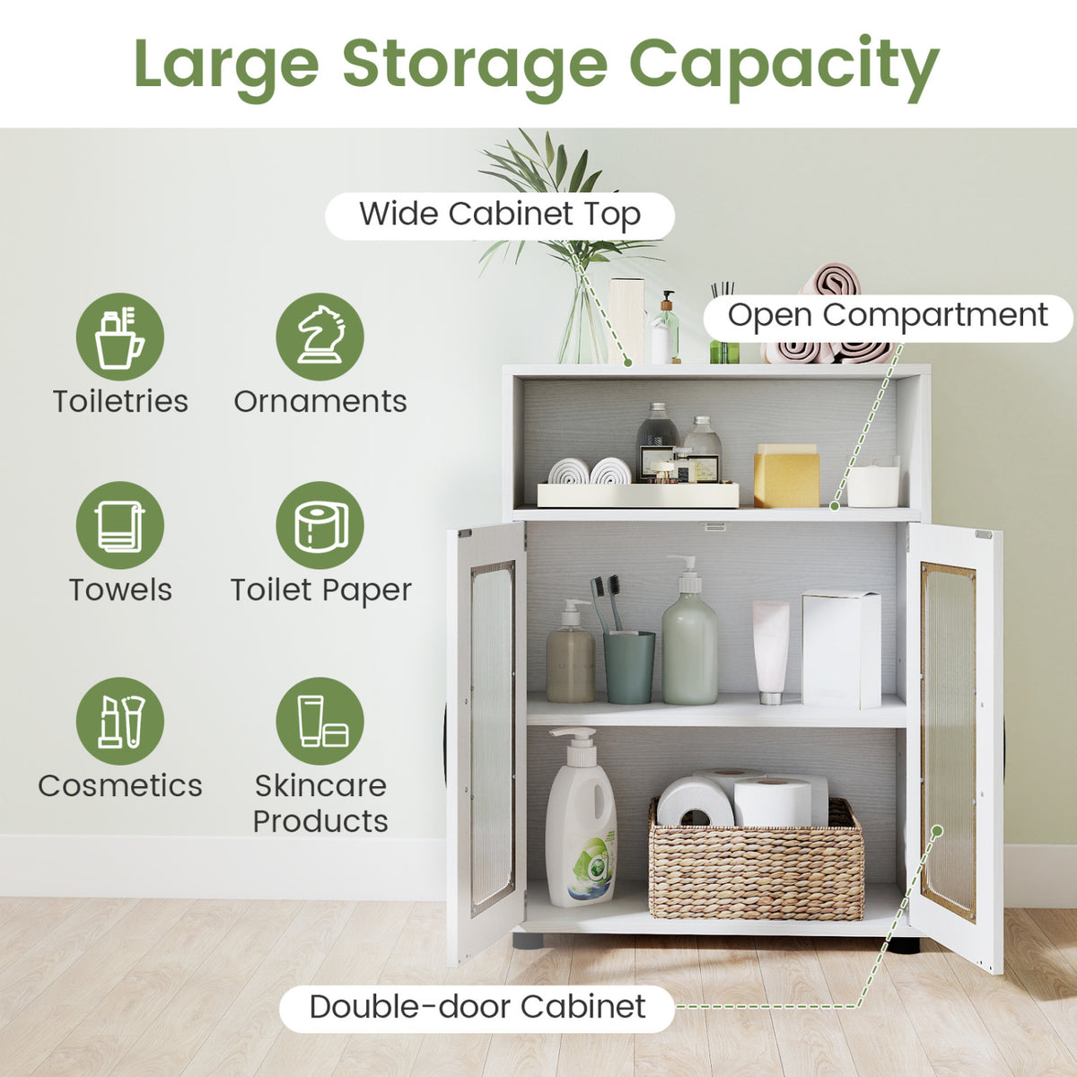 Bathroom Cabinet Set with 59 Inch Tall Cabinet and 2-Door Floor Cabinet-White