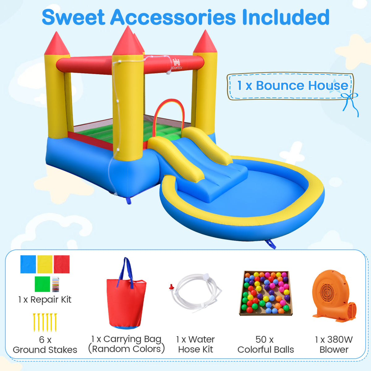 Kids Water Park Wet Dry with Splash Pool and 380W Blower