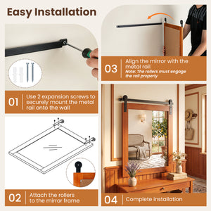 29" x 23" Rectangle Farmhouse Wall Mirror with Metal Bracket for Bathroom-Brown