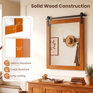 29" x 23" Rectangle Farmhouse Wall Mirror with Metal Bracket for Bathroom-Brown