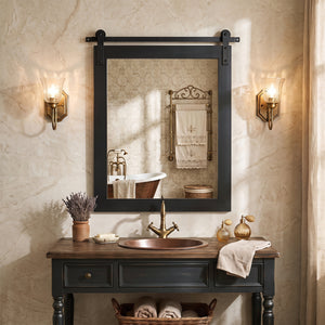 29" x 23" Rectangle Farmhouse Wall Mirror with Metal Bracket for Bathroom-Black