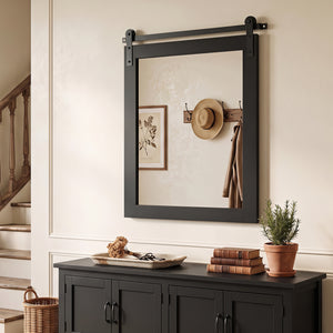 29" x 23" Rectangle Farmhouse Wall Mirror with Metal Bracket for Bathroom-Black