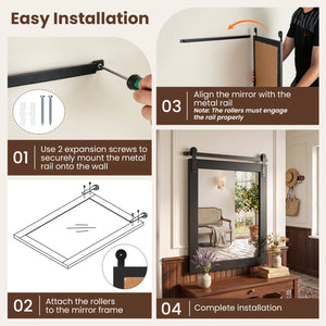 29" x 23" Rectangle Farmhouse Wall Mirror with Metal Bracket for Bathroom-Black