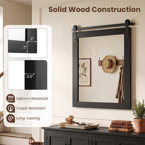 29" x 23" Rectangle Farmhouse Wall Mirror with Metal Bracket for Bathroom-Black