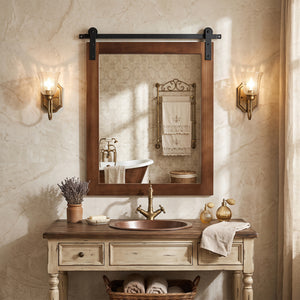29" x 23" Rectangle Farmhouse Wall Mirror with Metal Bracket for Bathroom-Rustic Brown