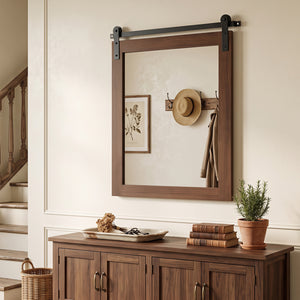 29" x 23" Rectangle Farmhouse Wall Mirror with Metal Bracket for Bathroom-Rustic Brown