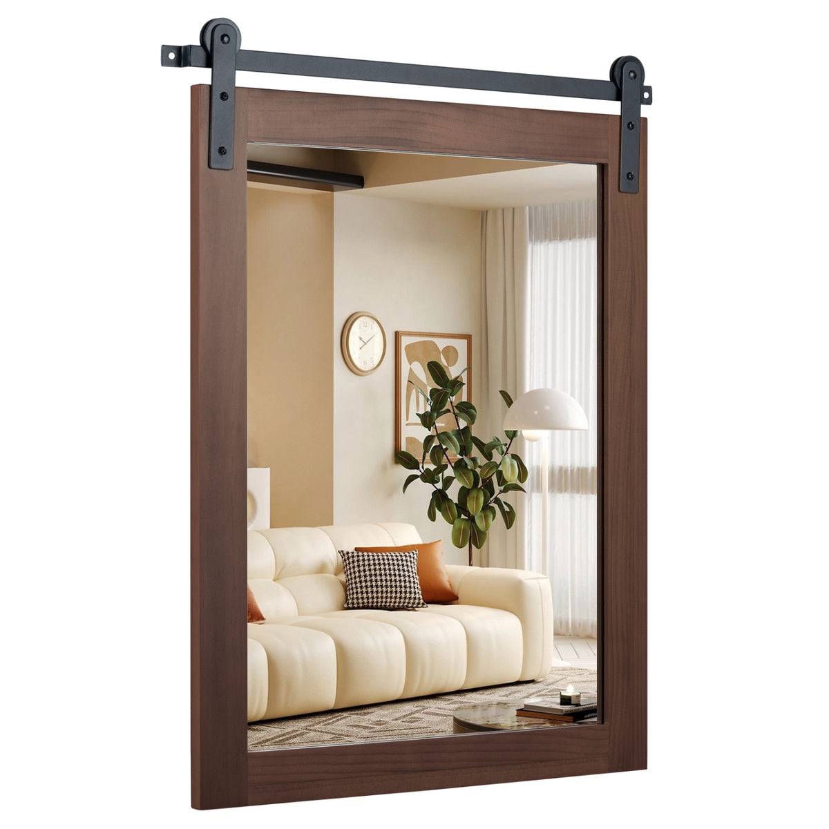 29" x 23" Rectangle Farmhouse Wall Mirror with Metal Bracket for Bathroom-Rustic Brown