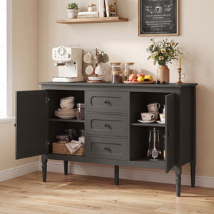 47" Vintage Buffet Cabinet with 3 Drawers 2 Cabinets and Adjustable Shelves for Dining Room-Brown