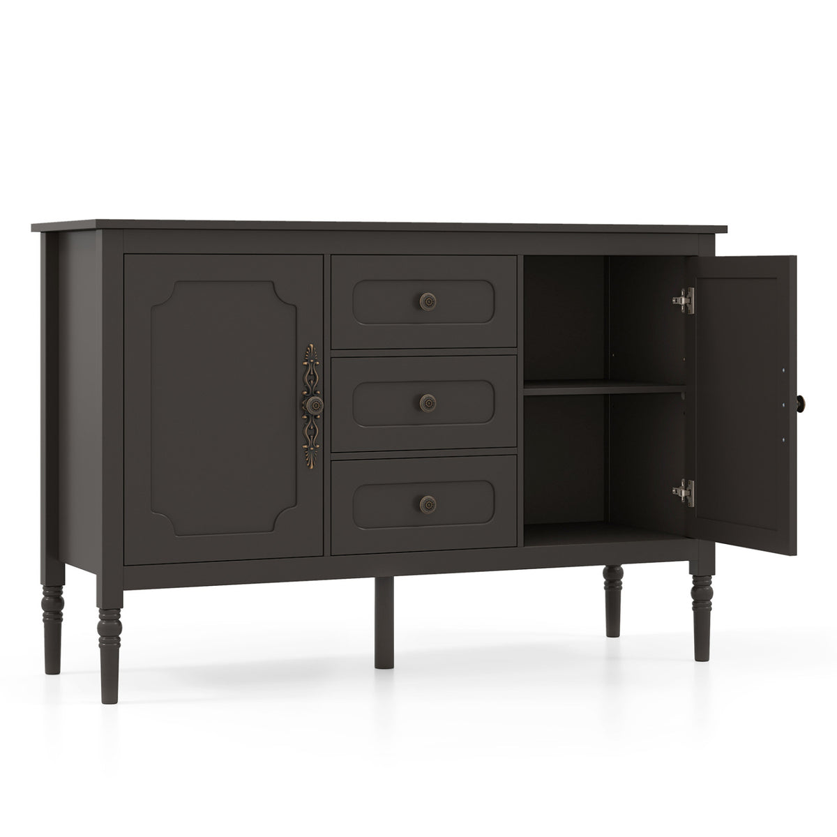47" Vintage Buffet Cabinet with 3 Drawers 2 Cabinets and Adjustable Shelves for Dining Room-Brown