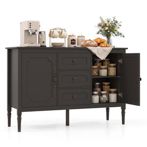 47" Vintage Buffet Cabinet with 3 Drawers 2 Cabinets and Adjustable Shelves for Dining Room-Brown