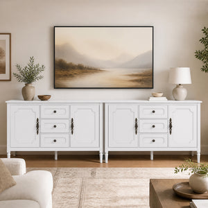 47" Vintage Buffet Cabinet with 3 Drawers 2 Cabinets and Adjustable Shelves for Dining Room-White