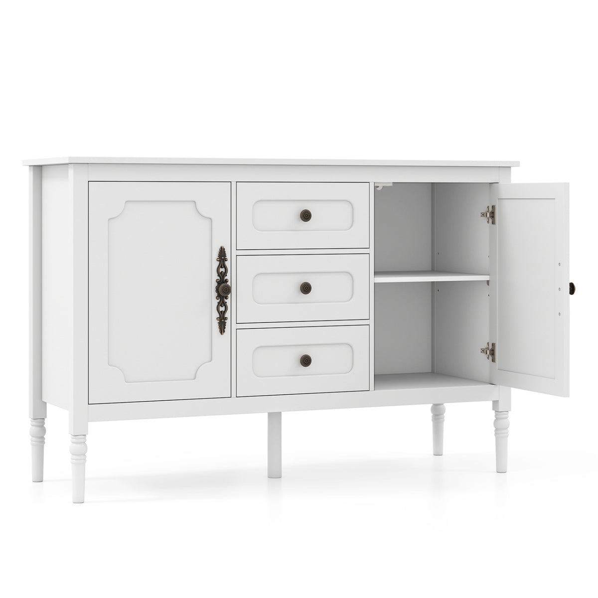 47" Vintage Buffet Cabinet with 3 Drawers 2 Cabinets and Adjustable Shelves for Dining Room-White