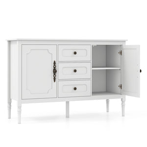 47" Vintage Buffet Cabinet with 3 Drawers 2 Cabinets and Adjustable Shelves for Dining Room-White