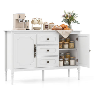 47" Vintage Buffet Cabinet with 3 Drawers 2 Cabinets and Adjustable Shelves for Dining Room-White