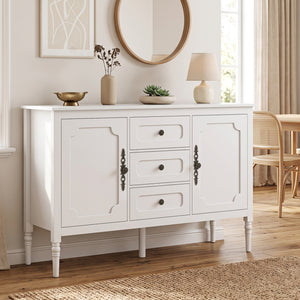 47" Vintage Buffet Cabinet with 3 Drawers 2 Cabinets and Adjustable Shelves for Dining Room-White