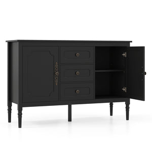 47" Vintage Buffet Cabinet with 3 Drawers 2 Cabinets and Adjustable Shelves for Dining Room-Black