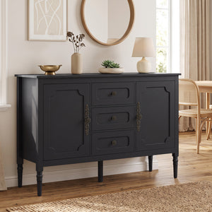 47" Vintage Buffet Cabinet with 3 Drawers 2 Cabinets and Adjustable Shelves for Dining Room-Black
