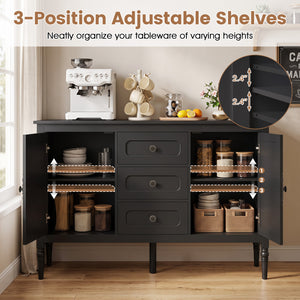 47" Vintage Buffet Cabinet with 3 Drawers 2 Cabinets and Adjustable Shelves for Dining Room-Black