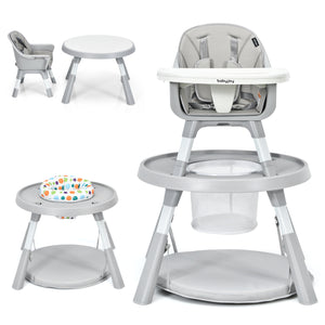 5-in-1 Baby Highchair with Height Adjustable and 2-Tier Tray Storage Busket-Gray