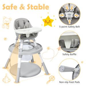 5-in-1 Baby Highchair with Height Adjustable and 2-Tier Tray Storage Busket-Gray