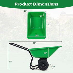 Dual-Wheel Wheelbarrow Garden Utility Cart with Pneumatic Tires-Light Green