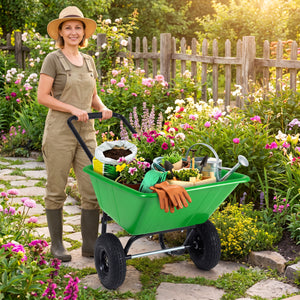 Dual-Wheel Wheelbarrow Garden Utility Cart with Pneumatic Tires-Light Green