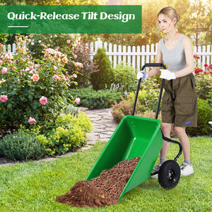 Dual-Wheel Wheelbarrow Garden Utility Cart with Pneumatic Tires-Light Green