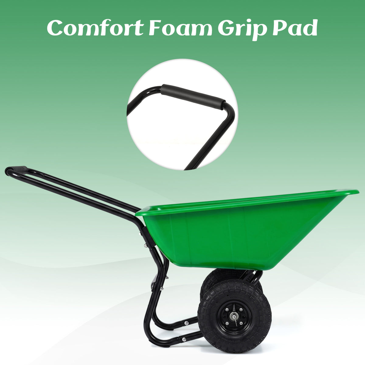 Dual-Wheel Wheelbarrow Garden Utility Cart with Pneumatic Tires-Light Green