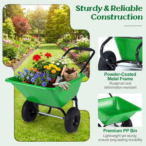Dual-Wheel Wheelbarrow Garden Utility Cart with Pneumatic Tires-Light Green