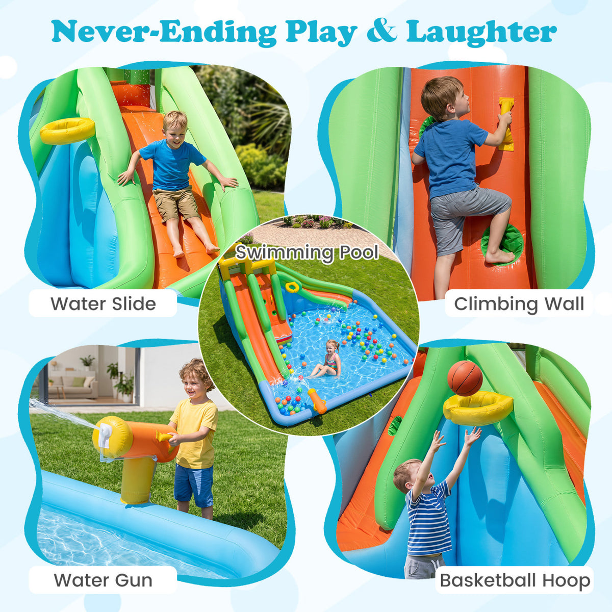 Inflatable Water Slide for Kids with Double Slides and 680W Blower