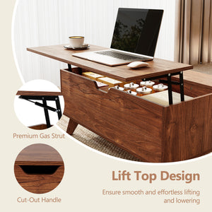 35.5" Lift Top Coffee Table with Hidden Compartment and Sliding Door for Living Room-Brown