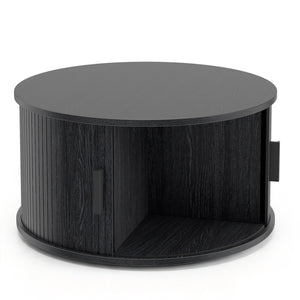 31.5" Round Coffee Table with Storage and Sliding Tambour Door for Living Room-Black