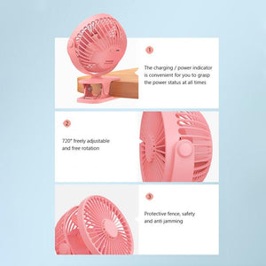 USB Mini Fan Mini Student Class Dormitory Quiet Office Desktop Clip Charging Fan Ultra Long Range Silent Clip Fan Rechargeable Fan with 3 Speeds Strong Clamp 360°Rotate Personal Fan for Office Home