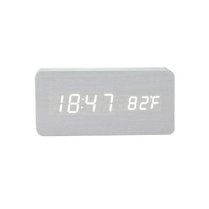 USB/AAA Powered LED Digital Clock Wooden Alarm Clock Table Clock Wooden Digital Alarm Clock with Wireless Charging 3 Alarms LED Display Sound Control and Snooze Dual for Bedroom Bedside Office Voice Control Electronic Clock Desktop Decor