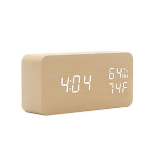USB/AAA Powered LED Digital Clock Wooden Alarm Clock Table Clock Wooden Digital Alarm Clock with Wireless Charging 3 Alarms LED Display Sound Control and Snooze Dual for Bedroom Bedside Office Voice Control Electronic Clock Desktop Decor