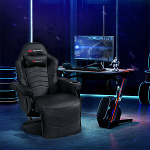 Ergonomic High Back Massage Gaming Chair with Pillow-Blue