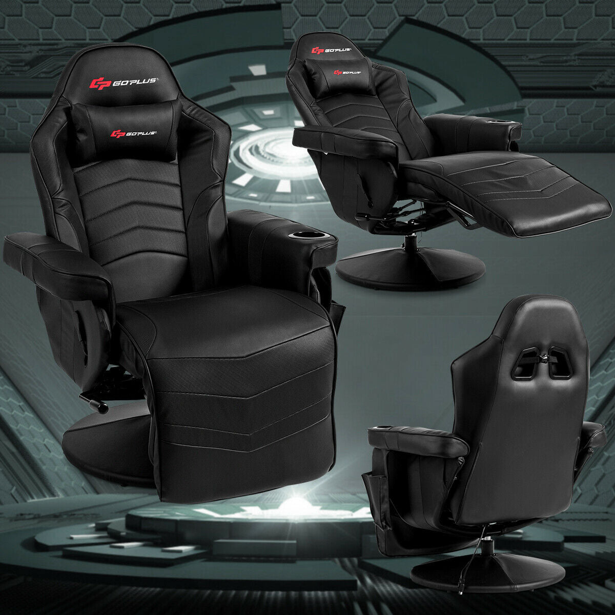 Ergonomic High Back Massage Gaming Chair with Pillow-Blue