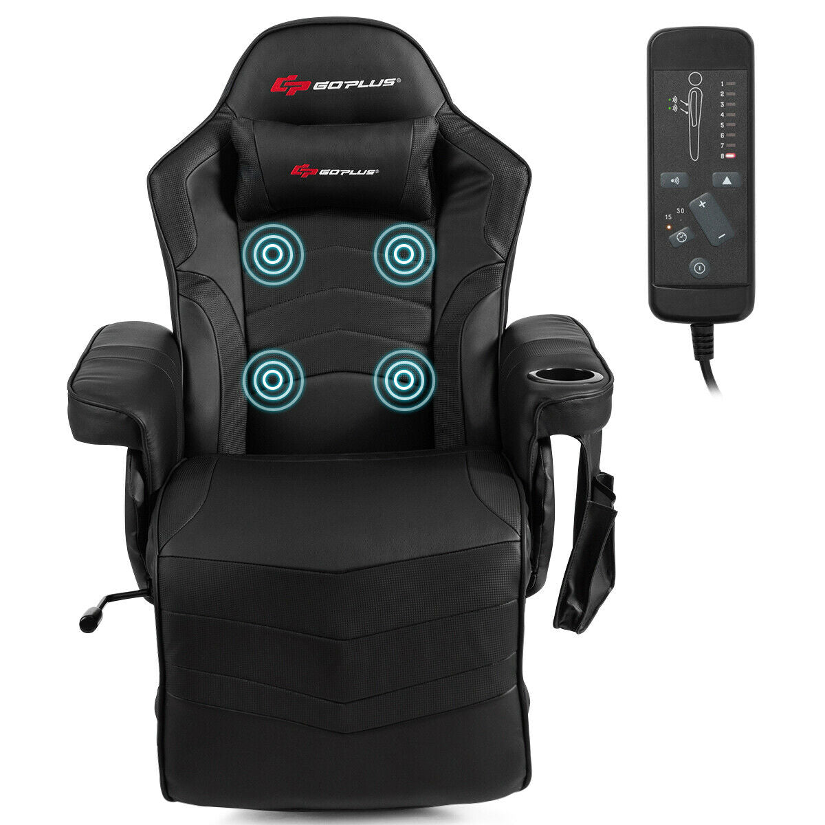 Ergonomic High Back Massage Gaming Chair with Pillow-Blue