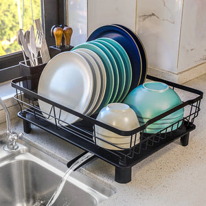 Goderewild Dish Drying Rack for Kitchen CounterSpace-Saving Dish Rack with DrainboardRustproof Countertop Dish Drainer with Utensil Holder for SinkBlack