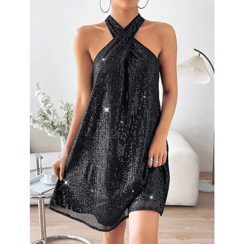 Elegant Halter Strapless Sequin Formal Dress