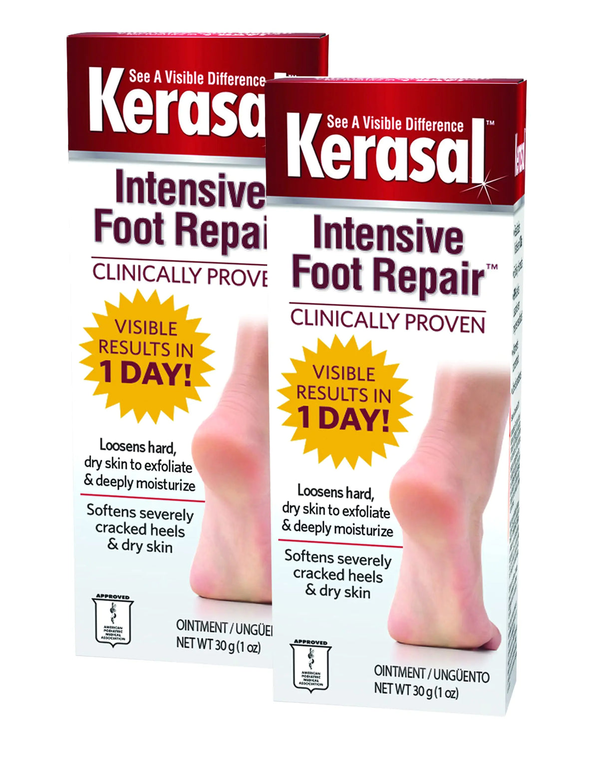 Kerasal Intensive Foot Repair Skin Healing Ointment for Cracked Heels and Dry Feet 1 oz , 2 Count, (Pack of 2) Intensive Foot Repair (Twin Pack)
