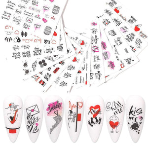 Valentines Heart Letter Flower Nail Stickers Sliders For Nails Water Decals Sticker Tips Manicure Decals for Nail Art Decoration Including Hearts Stars Letters Bowknot Leaves Flowers Plants Fruits Butterflies Nail Art Decoration