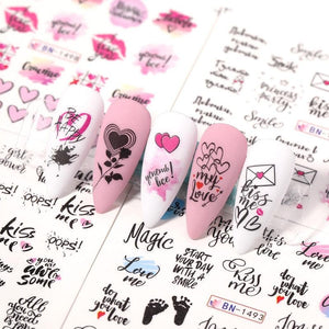 Valentines Heart Letter Flower Nail Stickers Sliders For Nails Water Decals Sticker Tips Manicure Decals for Nail Art Decoration Including Hearts Stars Letters Bowknot Leaves Flowers Plants Fruits Butterflies Nail Art Decoration