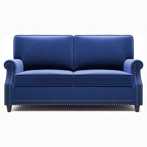 Velvet Roll Up Arm Chair Loveseat with Nail Head